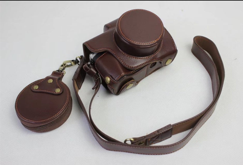 Genuine Cowhide Leather Camera Protection Cover Bag for Olympus OMD E-M10III - Coffee