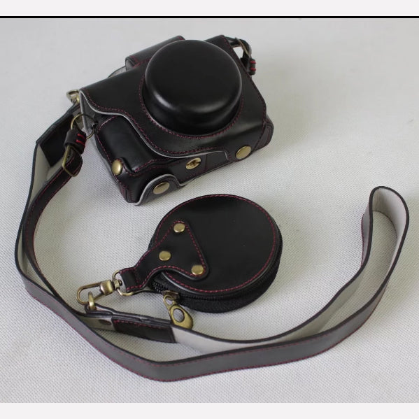 PU Leather Protection Case Bag + Strap + Camera Lens Bag for Canon Powershot G1XIII - Black