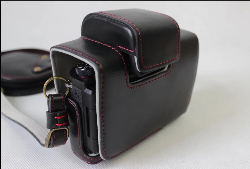 PU Leather Protection Case Bag + Strap + Camera Lens Bag for Canon Powershot G1XIII - Black