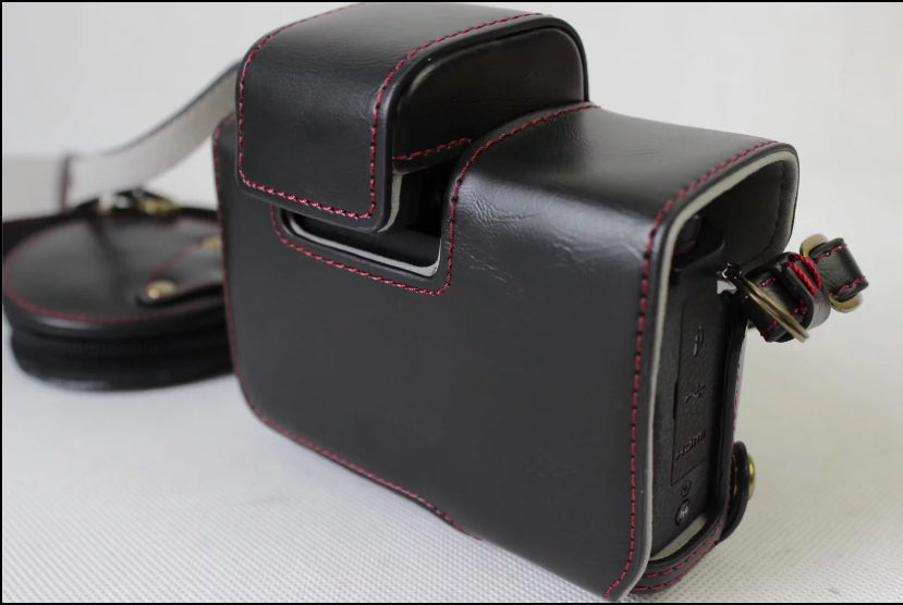PU Leather Protection Case Bag + Strap + Camera Lens Bag for Canon Powershot G1XIII - Black