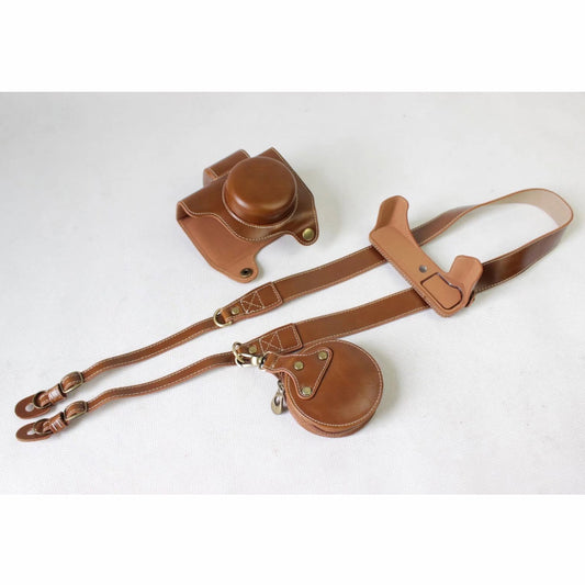 PU Leather Protective Cover + Strap + Camera Lens Bag for Canon Powershot G1XIII - Brown