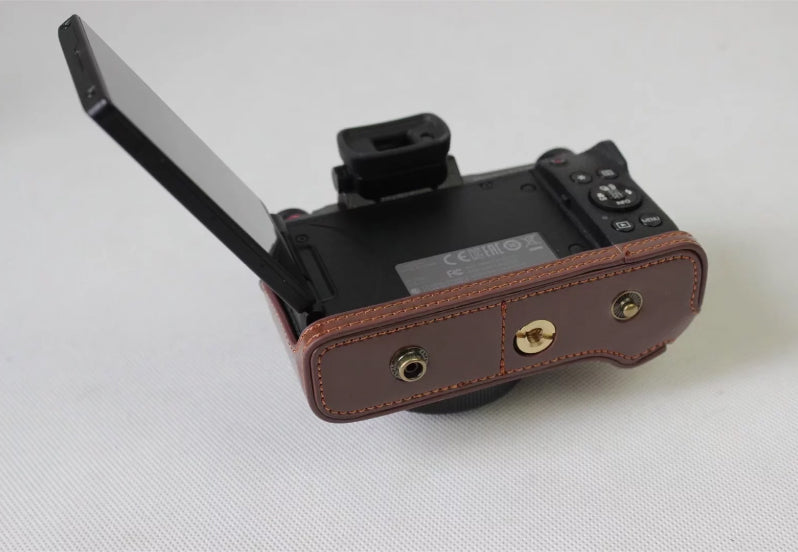 PU Leather Protection Pouch Case + Strap + Camera Lens Bag for Canon Powershot G1XIII - Coffee