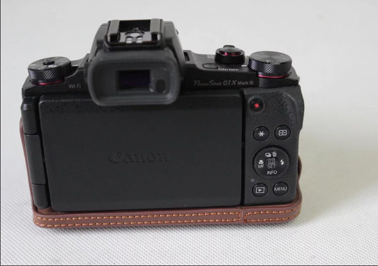 PU Leather Protection Pouch Case + Strap + Camera Lens Bag for Canon Powershot G1XIII - Coffee