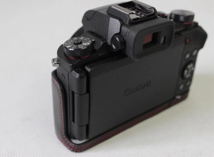 PU Leather Half Camera Case Bag for Canon Powershot G1XIII - Black