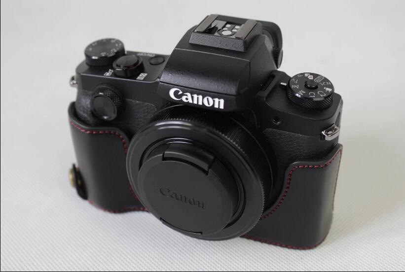 PU Leather Half Camera Case Bag for Canon Powershot G1XIII - Black