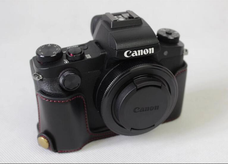 PU Leather Half Camera Case Bag for Canon Powershot G1XIII - Black