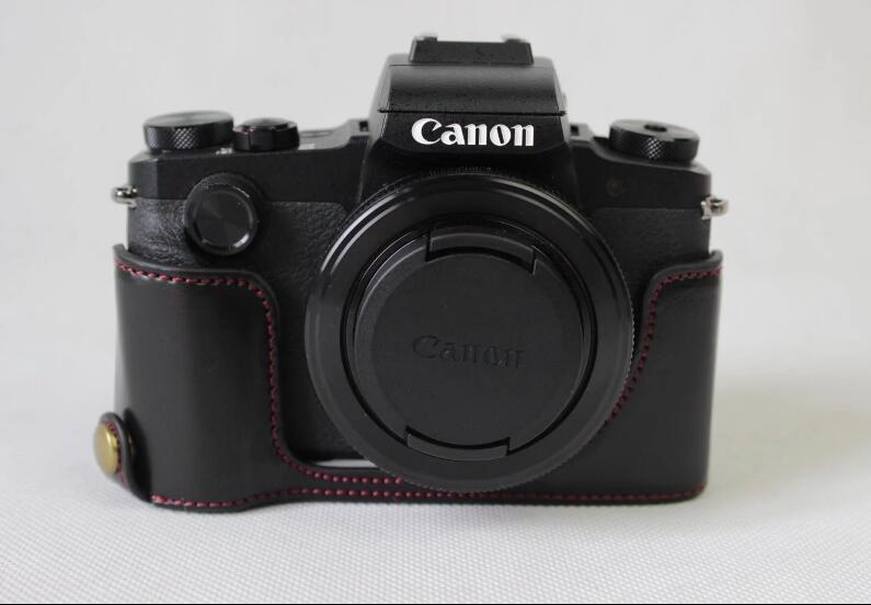 PU Leather Half Camera Case Bag for Canon Powershot G1XIII - Black