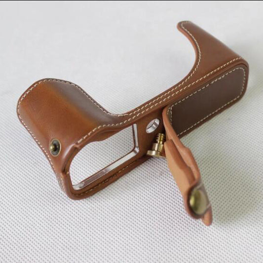 PU Leather Half Camera Cover Bag for Canon Powershot G1XIII - Brown