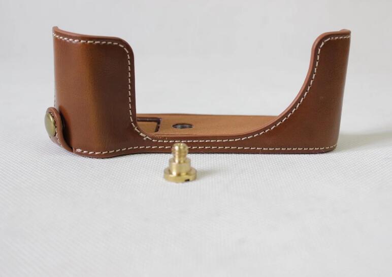 PU Leather Half Camera Cover Bag for Canon Powershot G1XIII - Brown