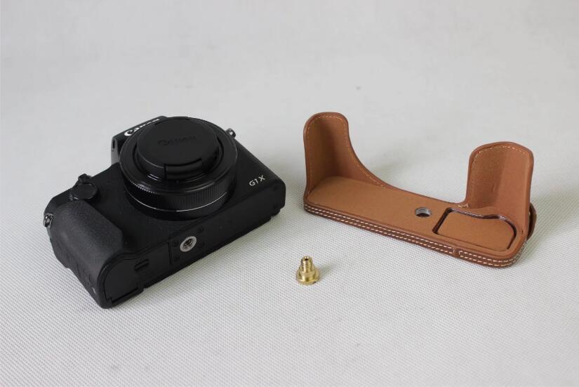 PU Leather Half Camera Cover Bag for Canon Powershot G1XIII - Brown