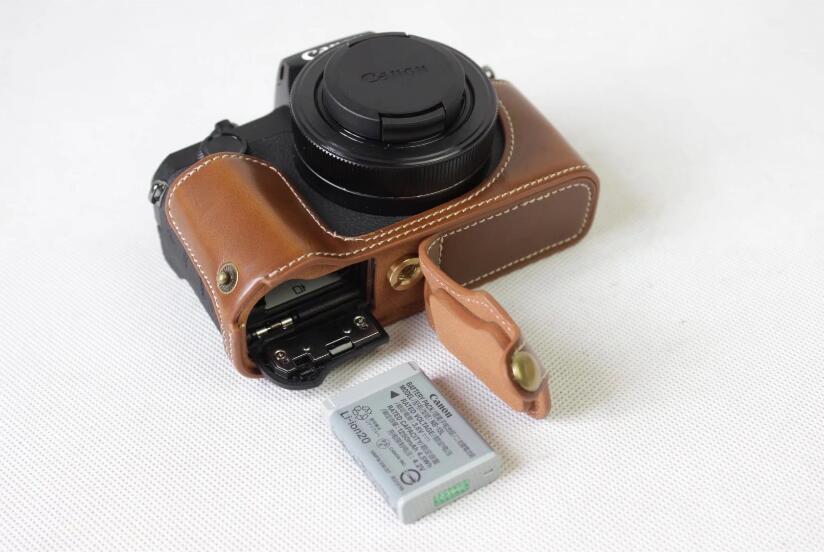 PU Leather Half Camera Cover Bag for Canon Powershot G1XIII - Brown