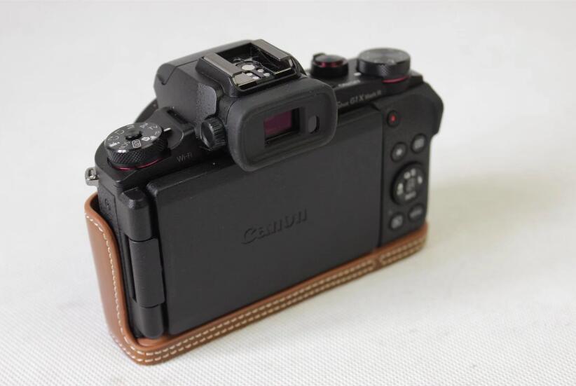 PU Leather Half Camera Cover Bag for Canon Powershot G1XIII - Brown