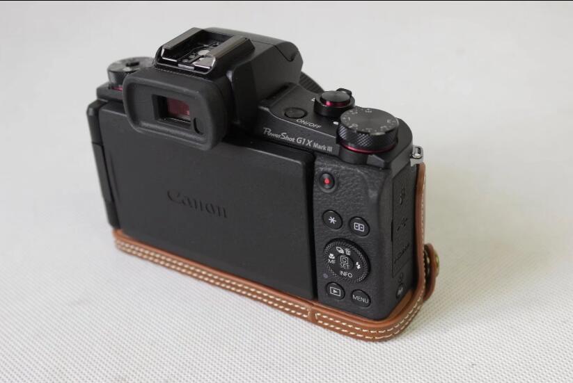 PU Leather Half Camera Cover Bag for Canon Powershot G1XIII - Brown