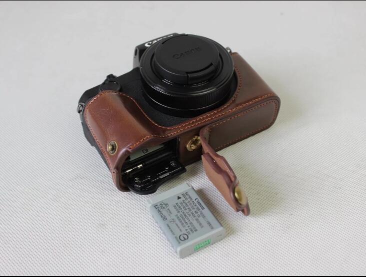 PU Leather Half Camera Protective Bag for Canon Powershot G1XIII - Coffee