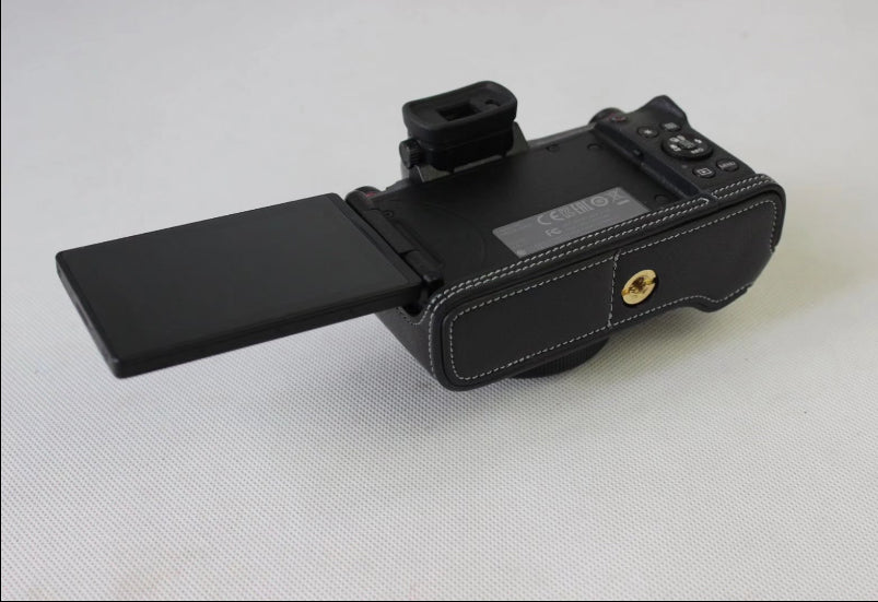 Genuine Leather Half Camera Case Bag Cover Protector for Canon G1X Mark III - Black