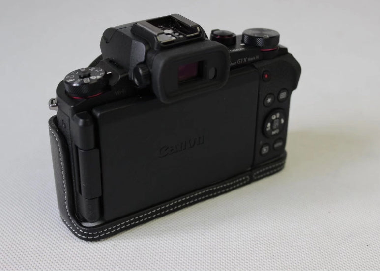Genuine Leather Half Camera Case Bag Cover Protector for Canon G1X Mark III - Black