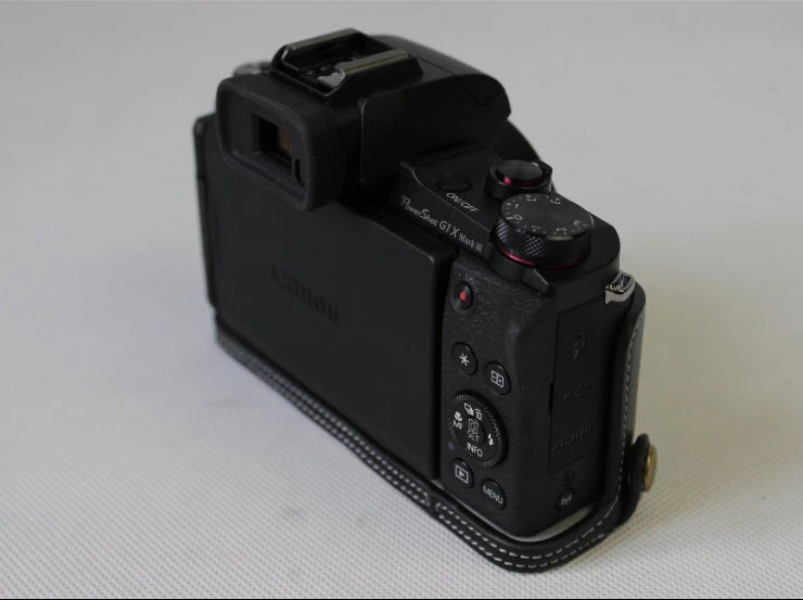 Genuine Leather Half Camera Case Bag Cover Protector for Canon G1X Mark III - Black