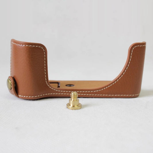 Genuine Leather Half Camera Case Bag Protector for Canon G1X Mark III - Brown