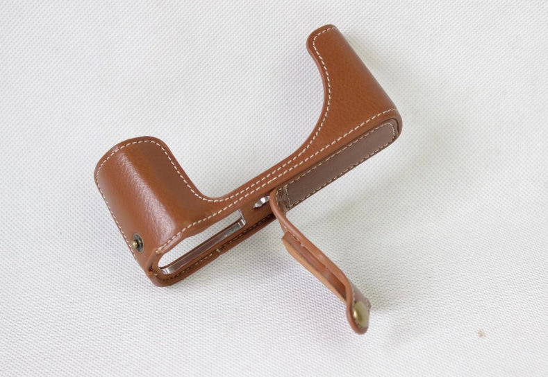 Genuine Leather Half Camera Case Bag Protector for Canon G1X Mark III - Brown