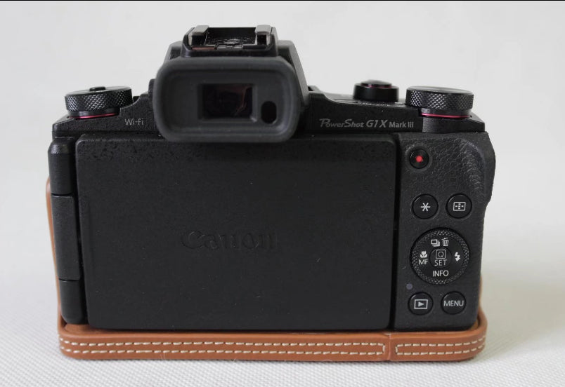 Genuine Leather Half Camera Case Bag Protector for Canon G1X Mark III - Brown