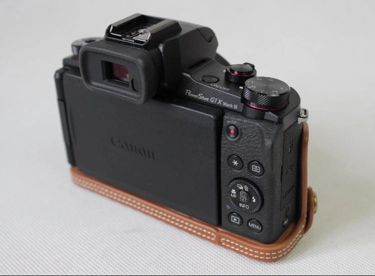 Genuine Leather Half Camera Case Bag Protector for Canon G1X Mark III - Brown