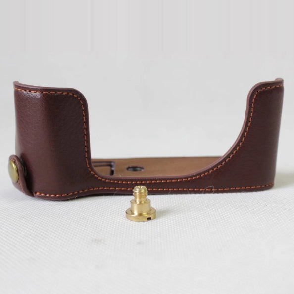 Genuine Leather Half Camera Cover Bag Case Protector for Canon G1X Mark III - Coffee