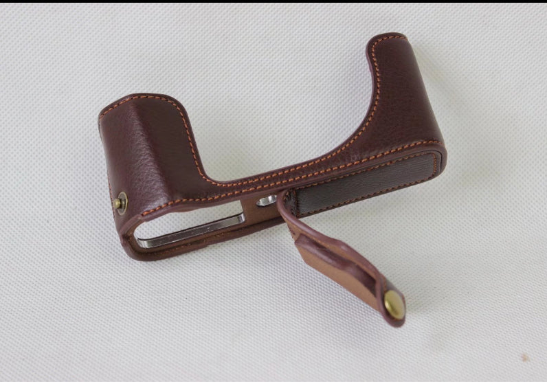 Genuine Leather Half Camera Cover Bag Case Protector for Canon G1X Mark III - Coffee