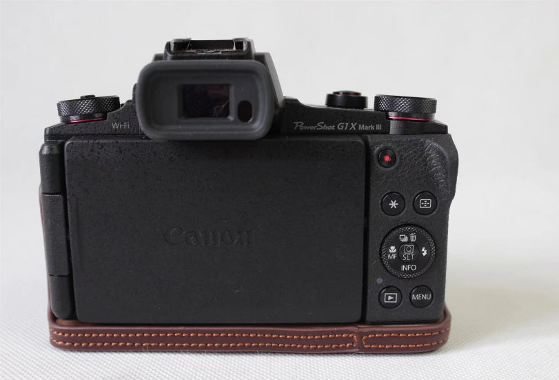 Genuine Leather Half Camera Cover Bag Case Protector for Canon G1X Mark III - Coffee