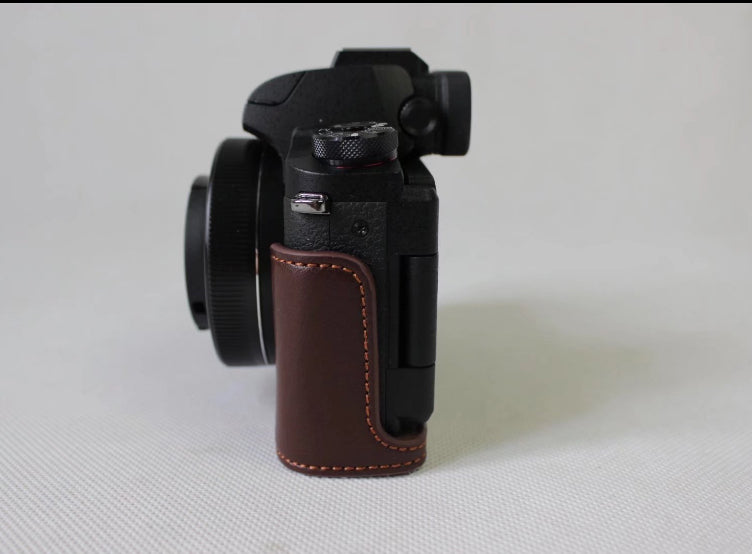 Genuine Leather Half Camera Cover Bag Case Protector for Canon G1X Mark III - Coffee