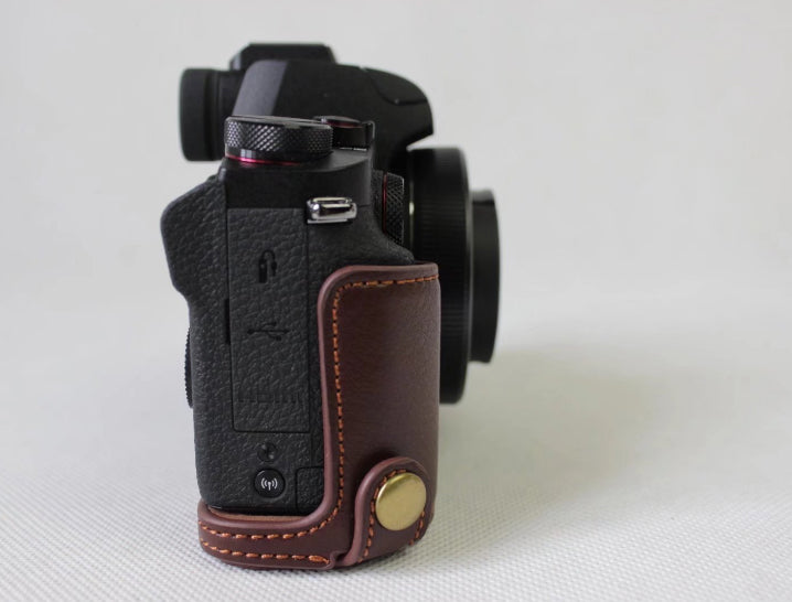 Genuine Leather Half Camera Cover Bag Case Protector for Canon G1X Mark III - Coffee