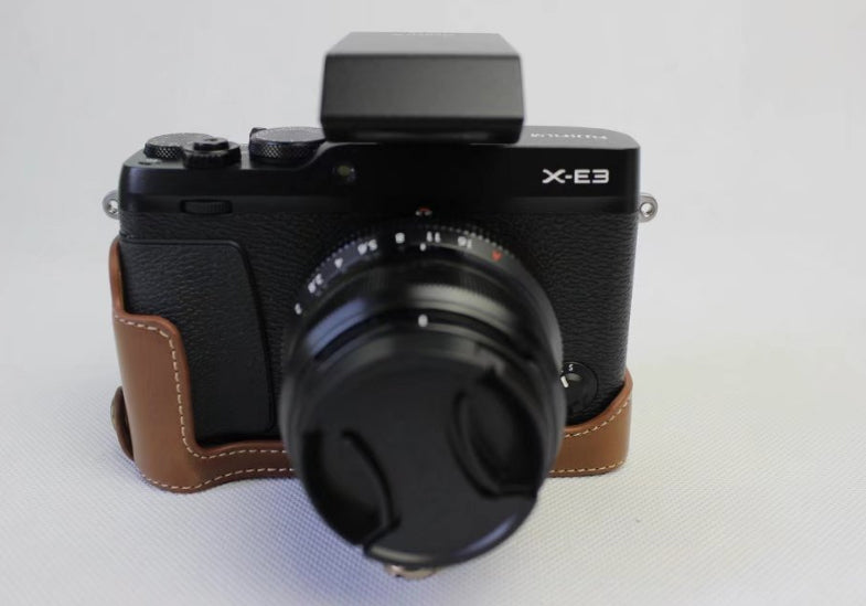 PU Leather Half Bottom Camera Protective Cover for Fujifilm X-E3 - Brown
