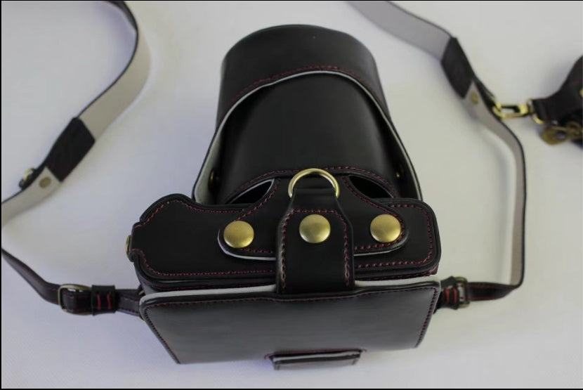 PU Leather Protective Case + Strap + Camera Lens Bag for Fujifilm X-E3 (Long-focus Edition) Camera - Black