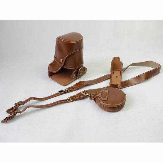 PU Leather Protective Cover + Strap + Camera Lens Bag for Fujifilm X-E3 (Long-focus Edition) Camera - Brown
