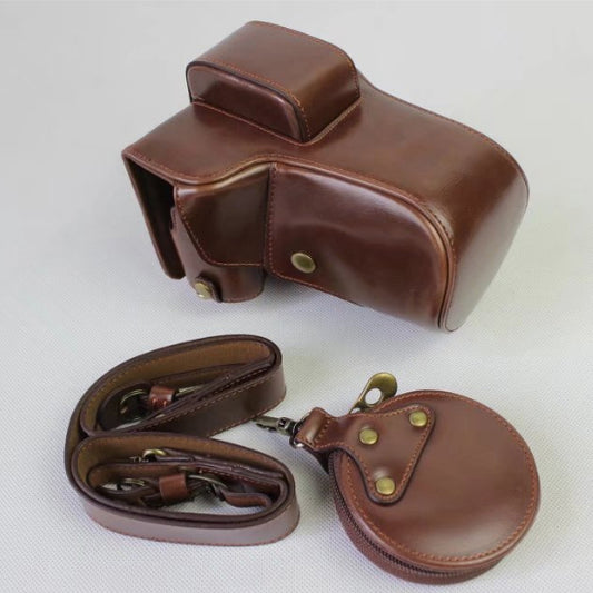 PU Leather Protective Shell + Strap + Camera Lens Bag for Fujifilm X-E3 (Long-focus Edition) Camera - Coffee