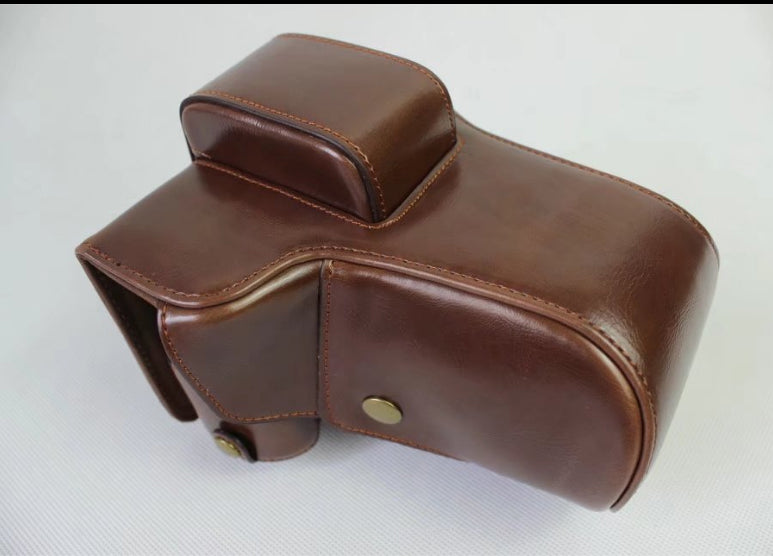 PU Leather Protective Shell + Strap + Camera Lens Bag for Fujifilm X-E3 (Long-focus Edition) Camera - Coffee