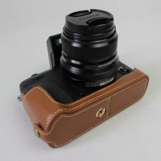 Genuine Leather Half Camera Case Bag Cover Protector for Fujifilm X-E3 Camera - Brown