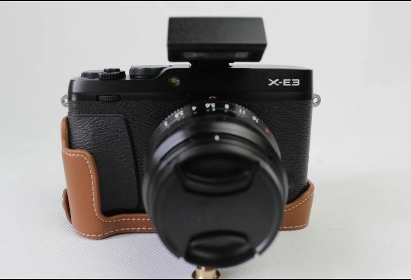 Genuine Leather Half Camera Case Bag Cover Protector for Fujifilm X-E3 Camera - Brown