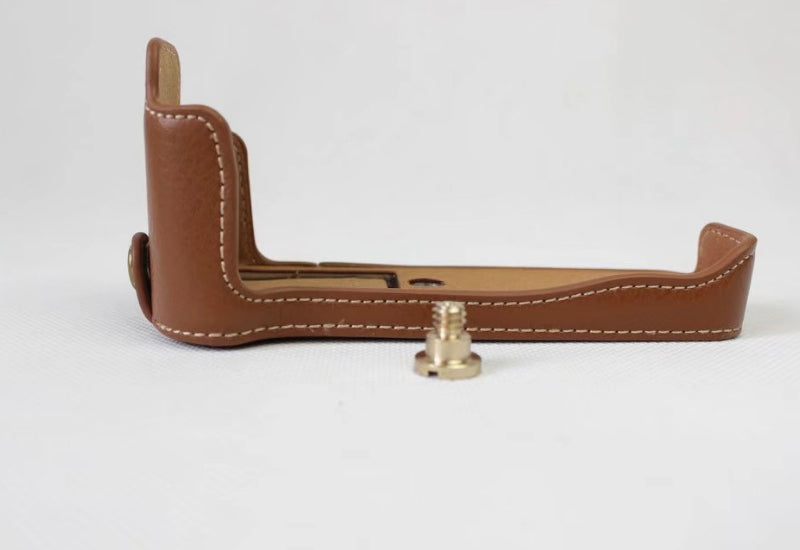 Genuine Leather Half Camera Case Bag Cover Protector for Fujifilm X-E3 Camera - Brown