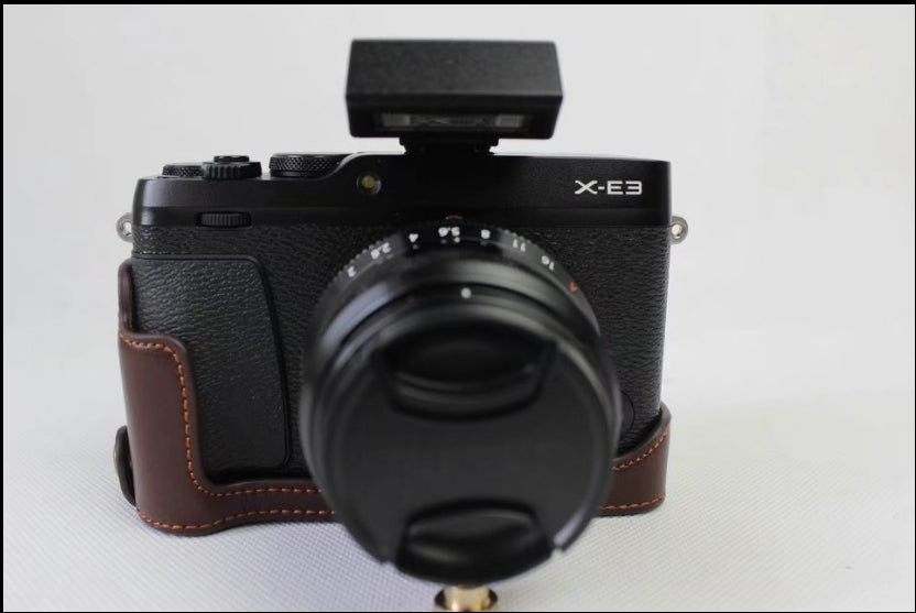 Genuine Leather Half Camera Cover Bag Case Protector for Fujifilm X-E3 Camera - Coffee