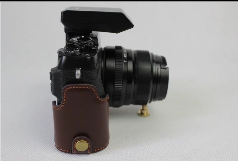 Genuine Leather Half Camera Cover Bag Case Protector for Fujifilm X-E3 Camera - Coffee