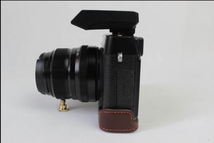 Genuine Leather Half Camera Cover Bag Case Protector for Fujifilm X-E3 Camera - Coffee