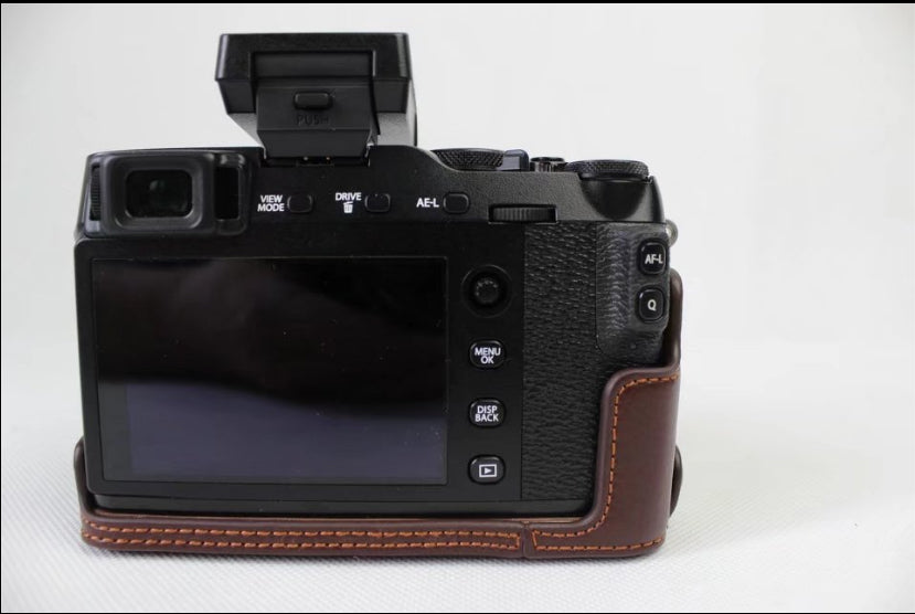 Genuine Leather Half Camera Cover Bag Case Protector for Fujifilm X-E3 Camera - Coffee