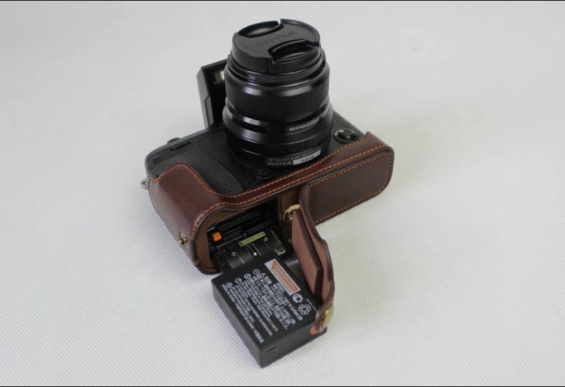 Genuine Leather Half Camera Cover Bag Case Protector for Fujifilm X-E3 Camera - Coffee