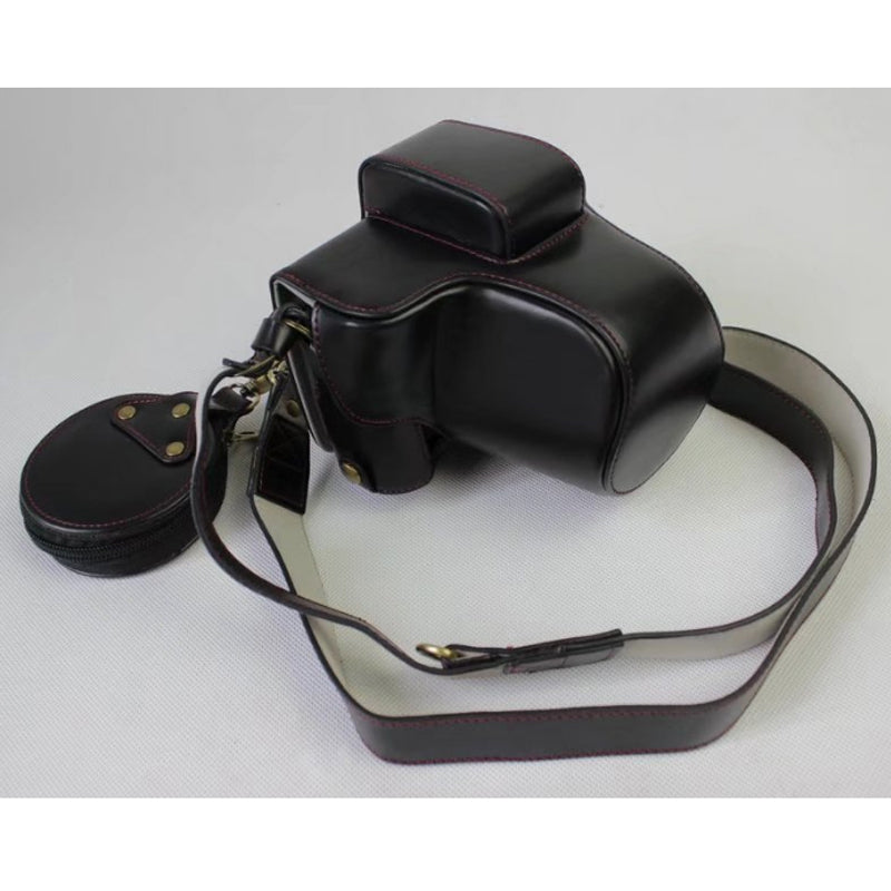 PU Leather Protective Cover + Strap + Camera Lens Bag for Fujifilm X-E3 Camera with XF23mm Lens - Black