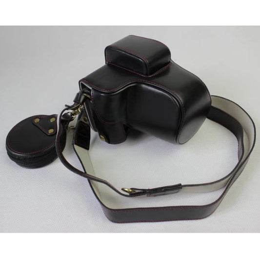 PU Leather Protective Cover + Strap + Camera Lens Bag for Fujifilm X-E3 Camera with XF23mm Lens - Black