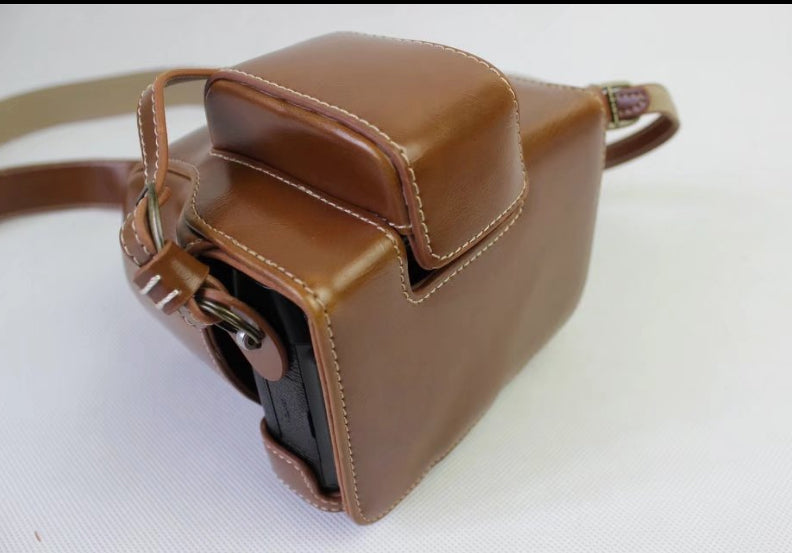 PU Leather Protective Bag + Strap + Camera Lens Bag for Fujifilm X-E3 Camera with XF23mm Lens - Brown