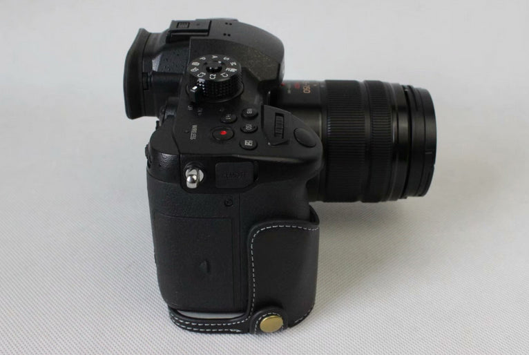 Genuine Leather Half Camera Case Bag Cover Protector for Panasonic DMC-GH5GK / GH5 Camera - Black