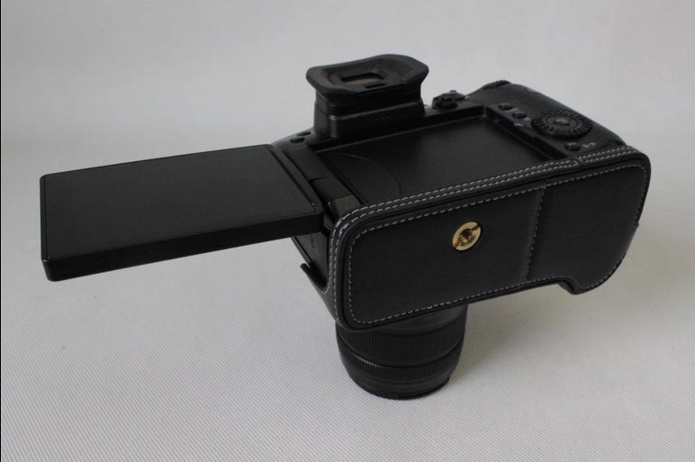 Genuine Leather Half Camera Case Bag Cover Protector for Panasonic DMC-GH5GK / GH5 Camera - Black