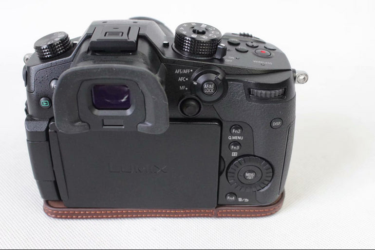 Genuine Leather Half Camera Cover Bag Case Protector for Panasonic DMC-GH5GK / GH5 Camera - Coffee