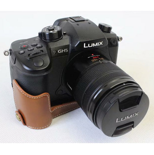 PU Leather Half Camera Case Bag for Panasonic DMC-GH5GK - Brown